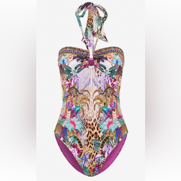 NWT $429 Camilla Mergorou Bandeau one Piece Ring Trim Size S Crystal Leopard - Picture 2 of 15